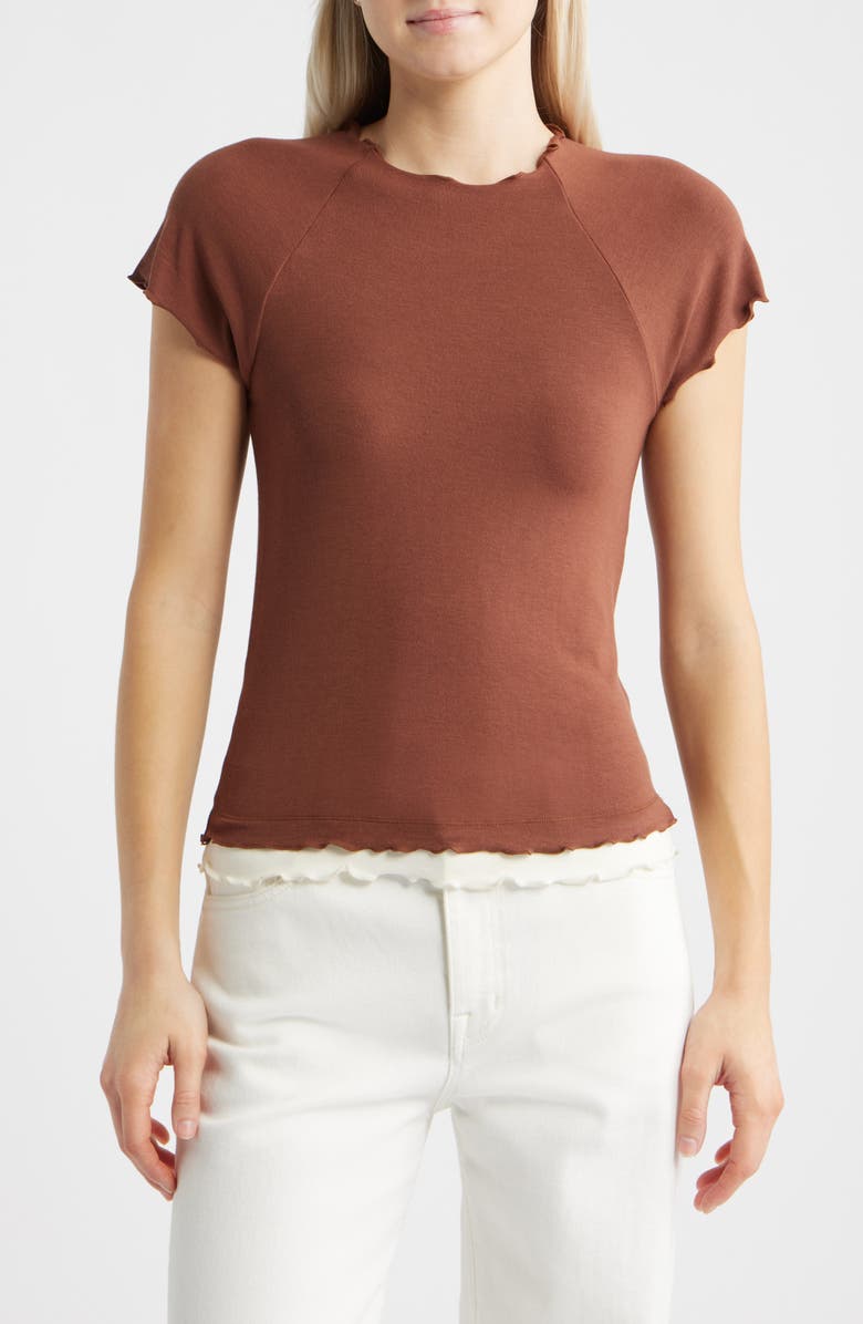 MANGO Lettuce Edge Layered Top, Main, color, Brown