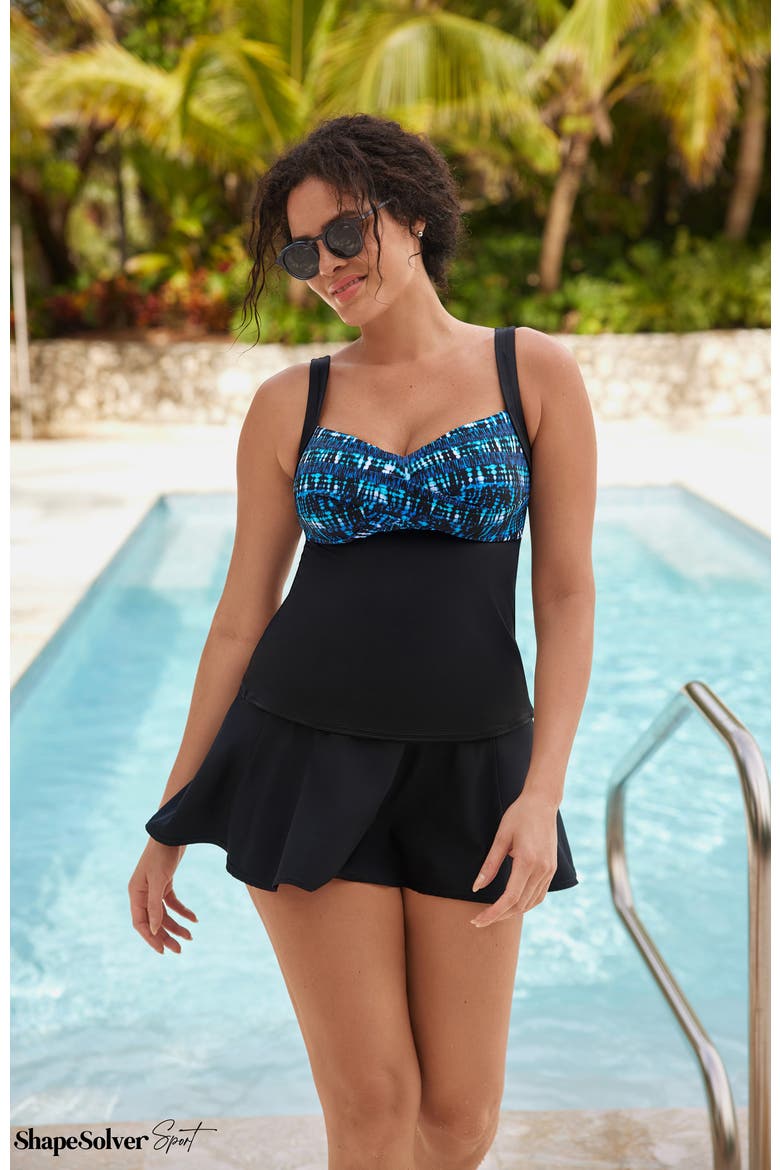Twist Bra Chlorine Resistant Tankini Swimsuit Top, Alternate, color, Blue Tribal Stripe