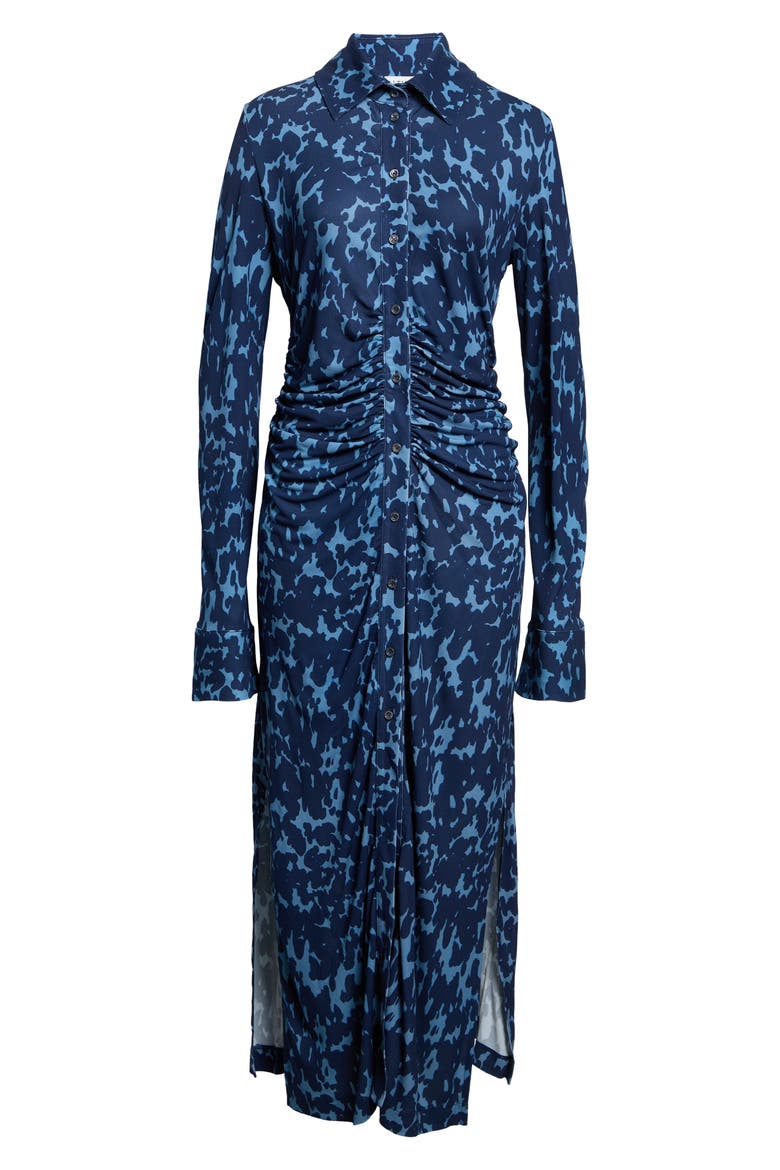 Claudia Print Ruched Long Sleeve Jersey Shirtdress, Alternate, color, ASH BLUE TORTOISE