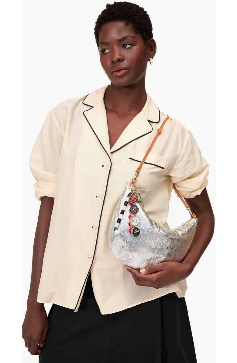 Clare V. Lune Metallic Leather Shoulder Bag, Alternate, color, Silver