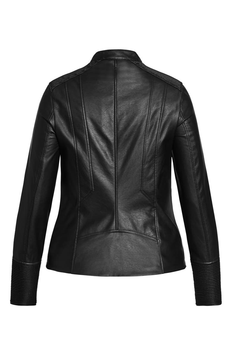 City Chic Ribbed Faux Leather Biker Jacket, Alternate, color, Black