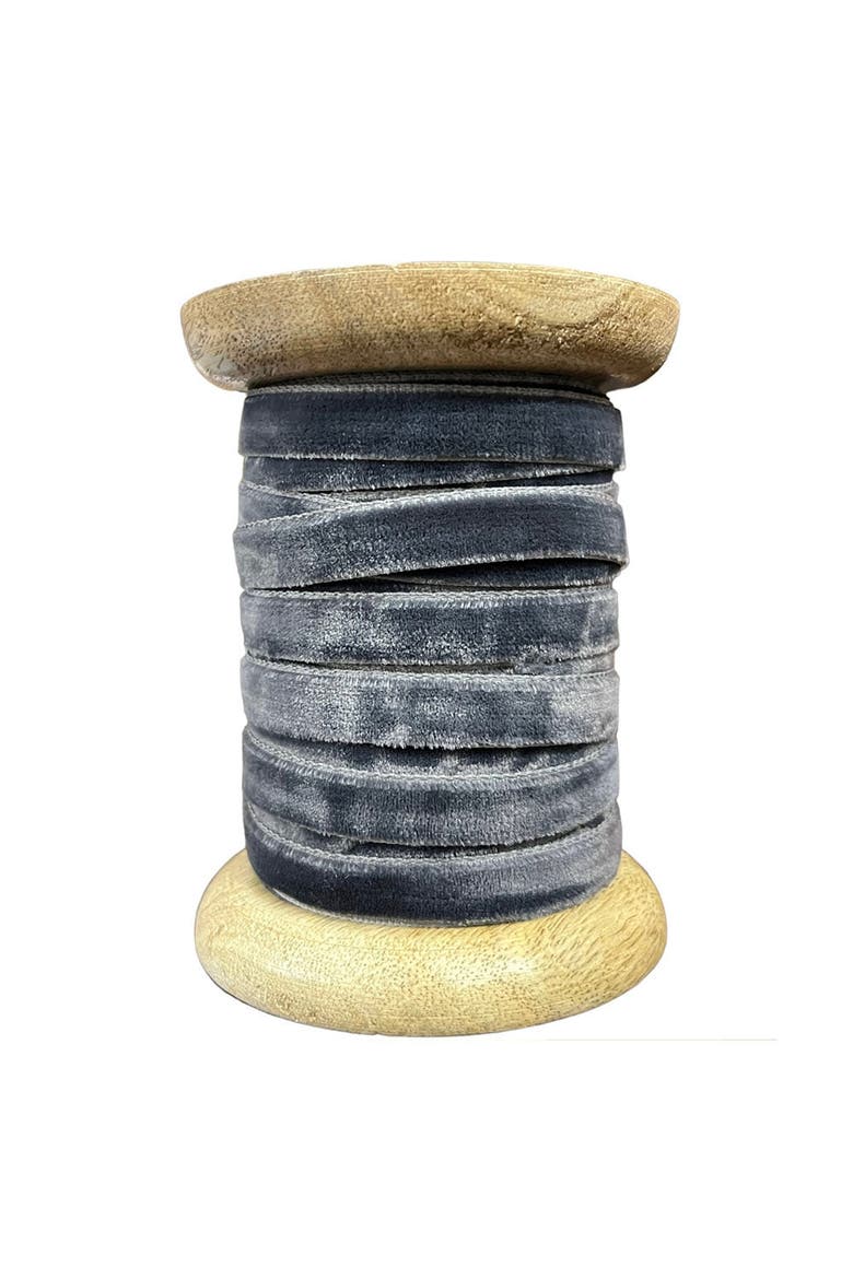 Narrow Hand Dyed Velvet Ribbon Dark Grey, Alternate, color, Dark Grey