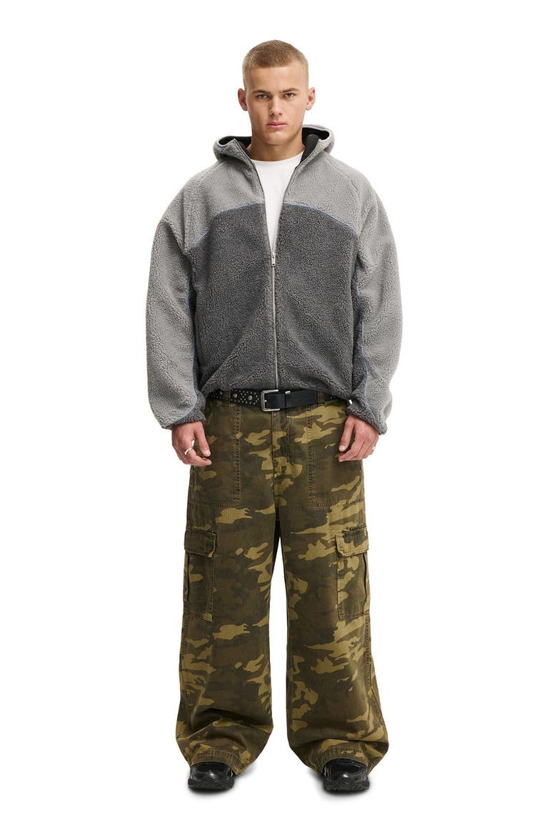 Men's Hooded Teddy Jacket, Alternate, color, Grey Panelling