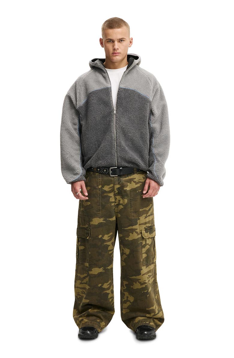 Cotton On Men's Hooded Teddy Jacket, Alternate, color, Grey Panelling