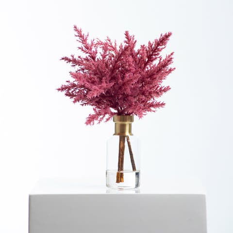 Mauve Pink Faux Pampas Grass Everyday Spring Fall Water Illusion Arrangement In Glass Bud Vase