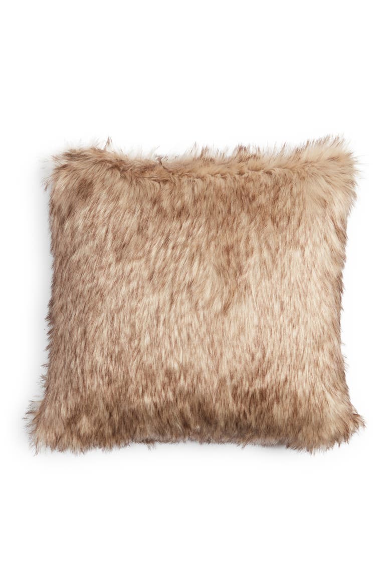 Serene Faux Fur Accent Pillow, Alternate, color, BROWN FOX