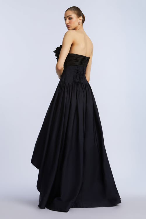 Bcbg High Low Gown With Flower In Black