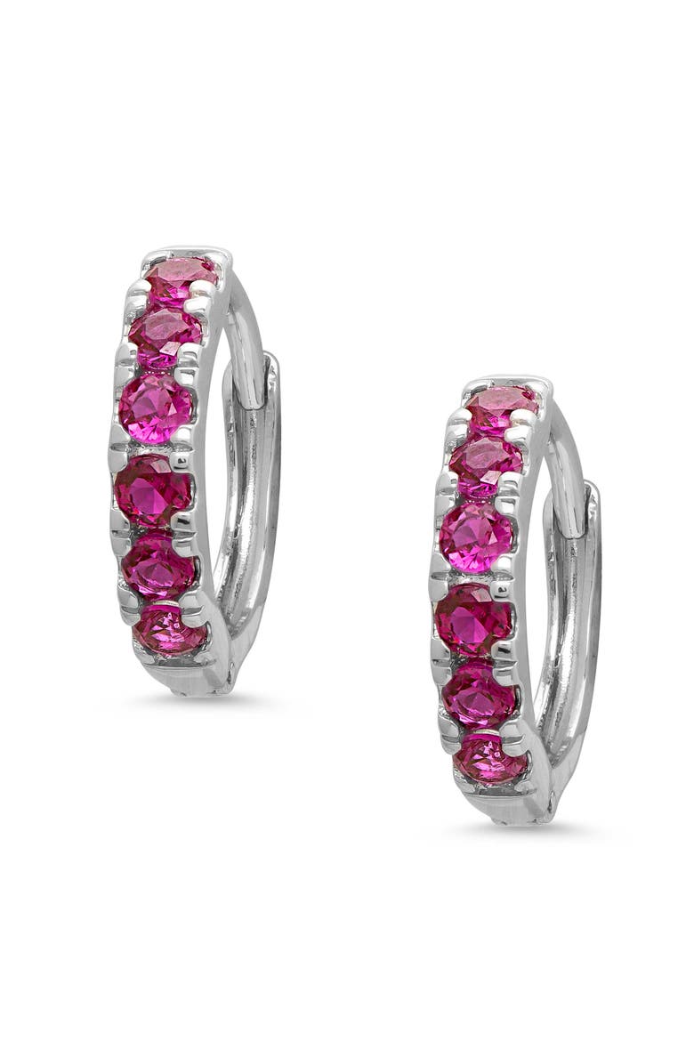 Kids' Cubic Zirconia Hoop Earrings, Main, color, DARK PINK
