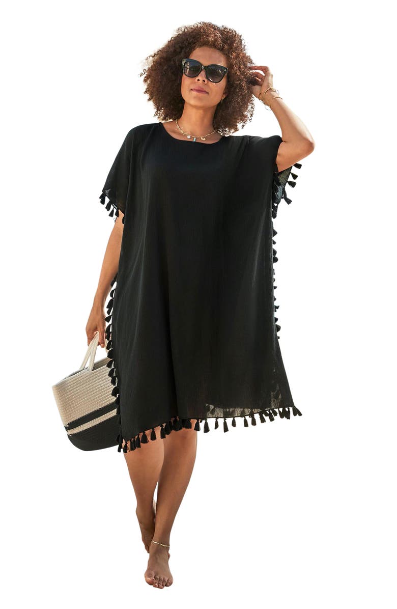 Swimsuits for All Everly Pom Pom Cover Up Tunic, Main, color, Black