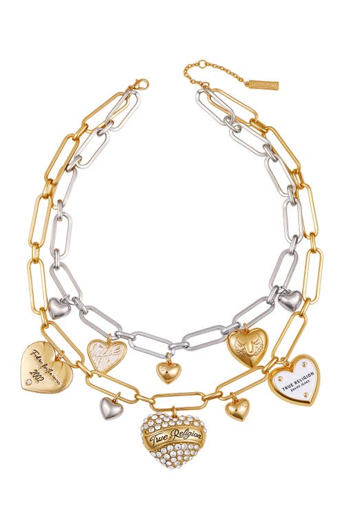 True Religion Mixed Metal Heart Charm Necklace In Gold