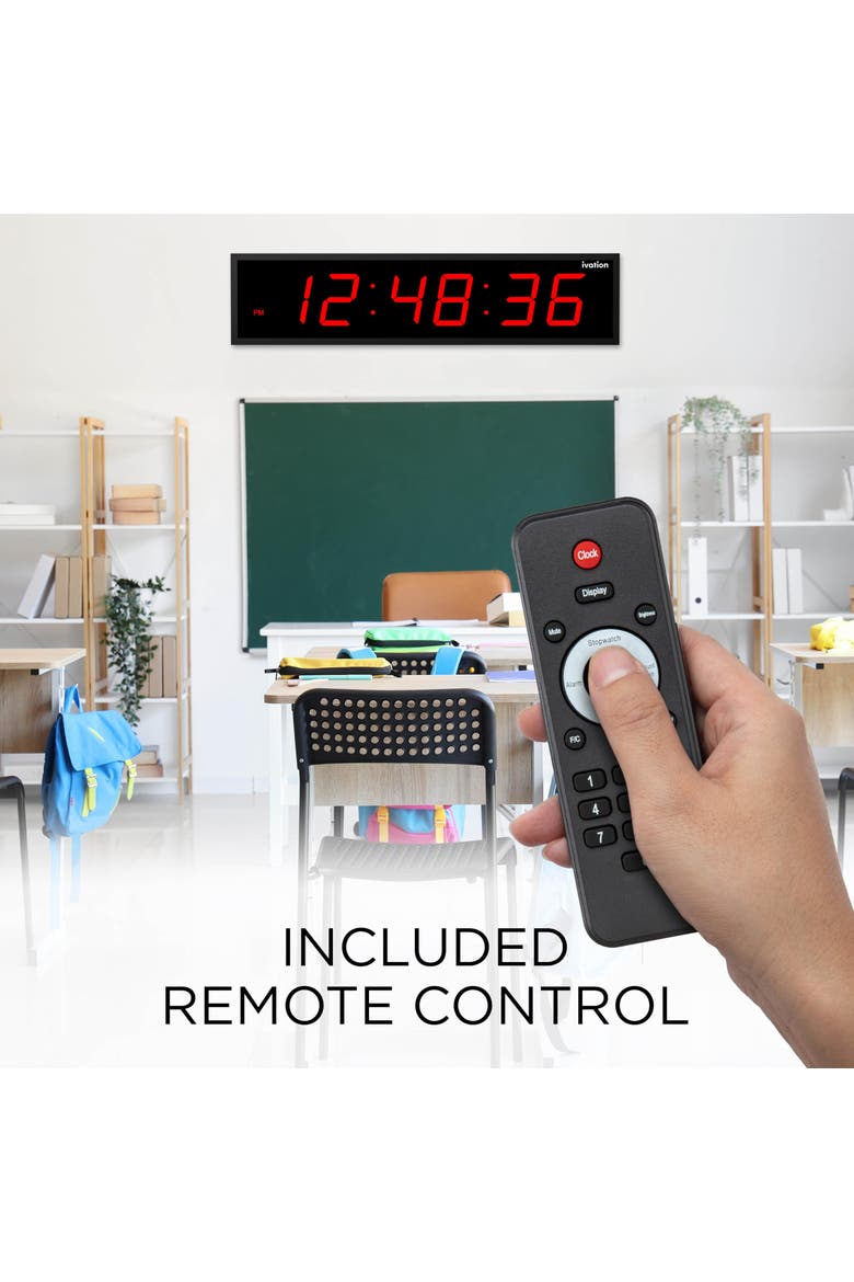 Large Digital Clock, 60 Led Wall Clock with Stopwatch, Alarms, Timer, Temp & Remote, Alternate, color, Red