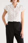 Alice + Olivia Ziggy Ruffle Sleeve Stretch Silk Button-Up Top