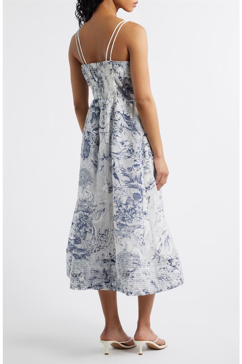 Cyrus Floral Sheer Waist Midi Dress, Alternate, color, WHITE NAVY