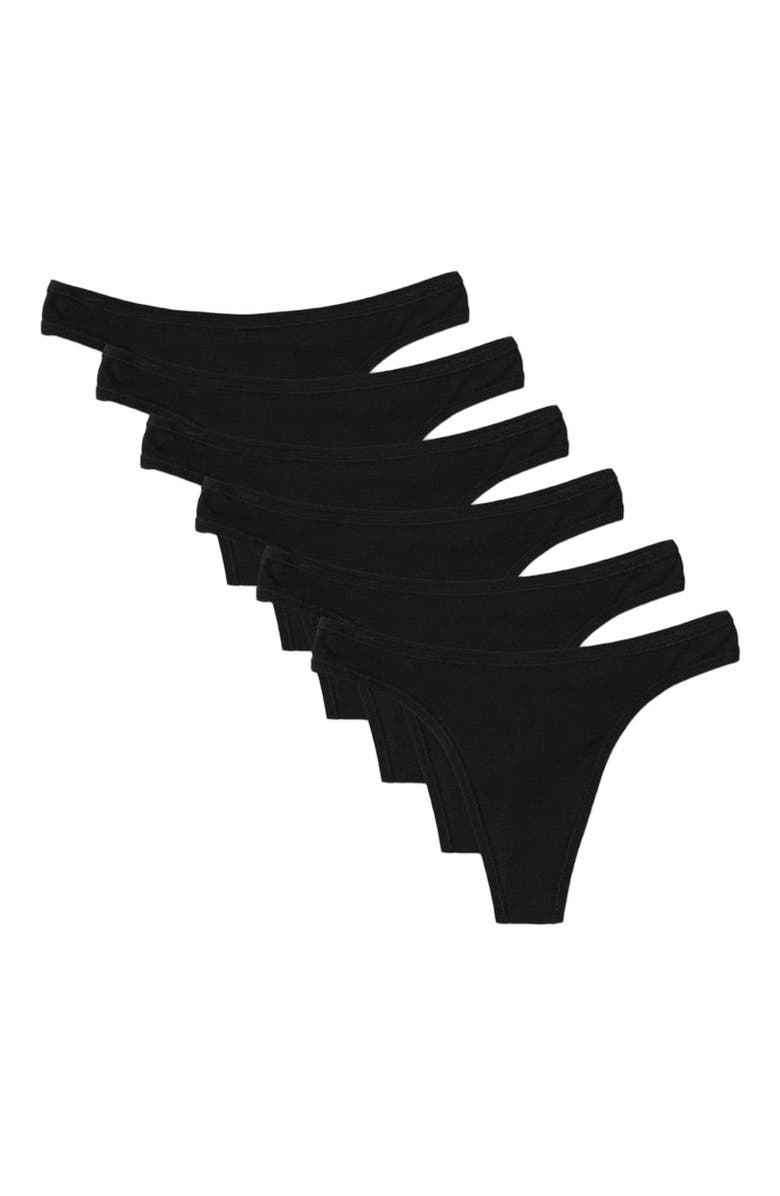Pact Organic Cotton Everyday Mid Rise Thong 6-Pack, Alternate, color, Black