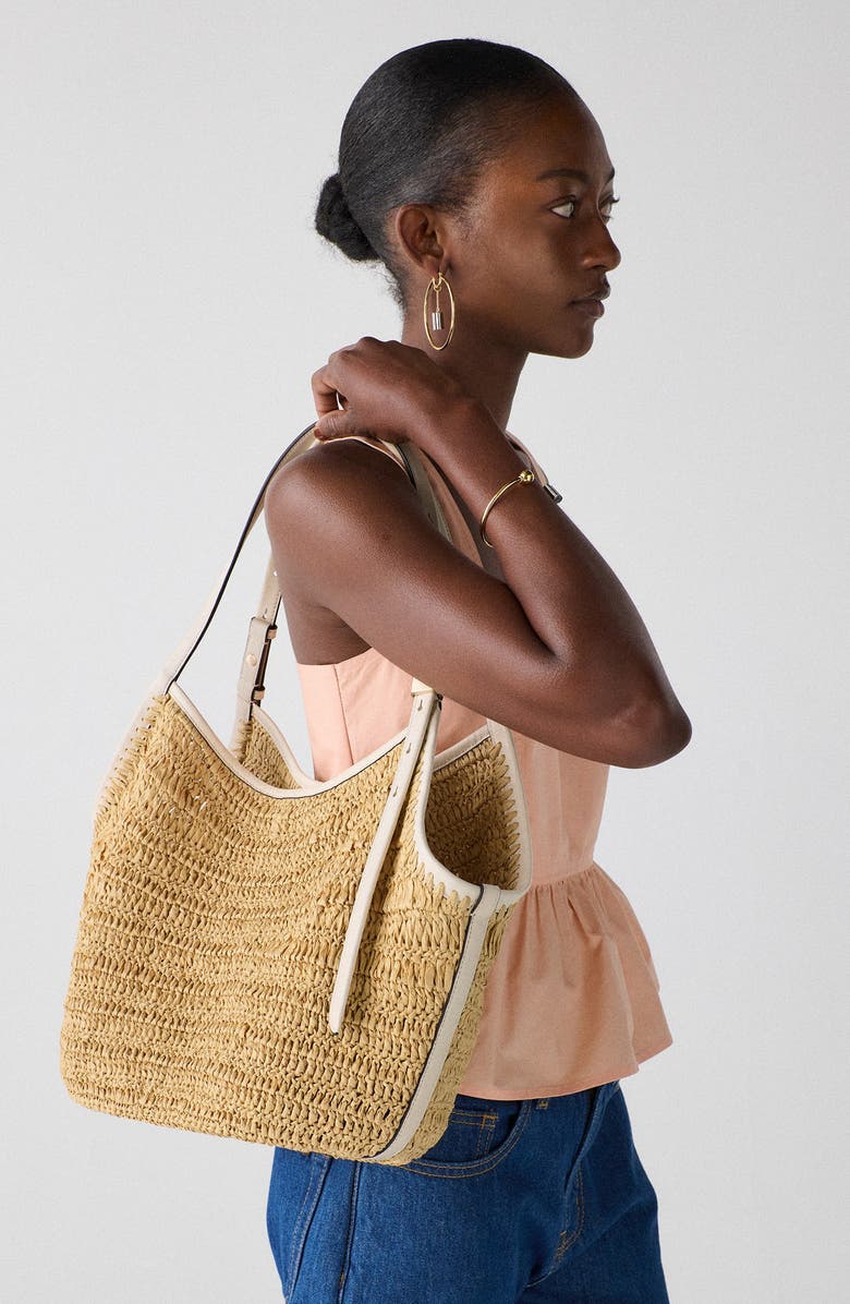 Kate Spade New York deco straw small tulip tote bag, Alternate, color,