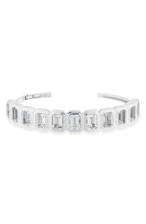 Ray of Light Quatrum Sterling Silver & White Topaz Cuff Bracelet