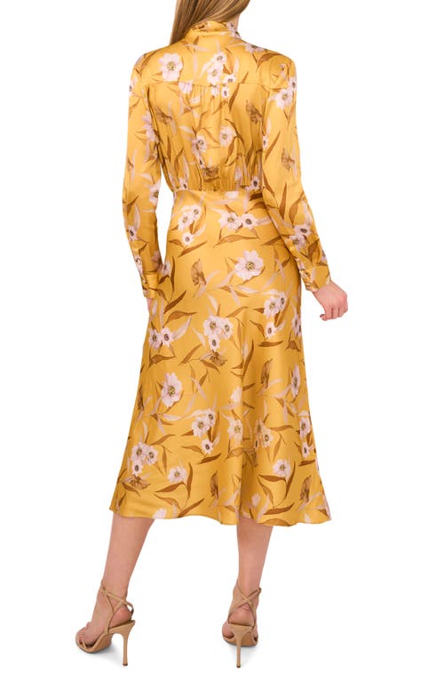 Ted Baker Floral Long Sleeve Satin Midi Dress In Yellow