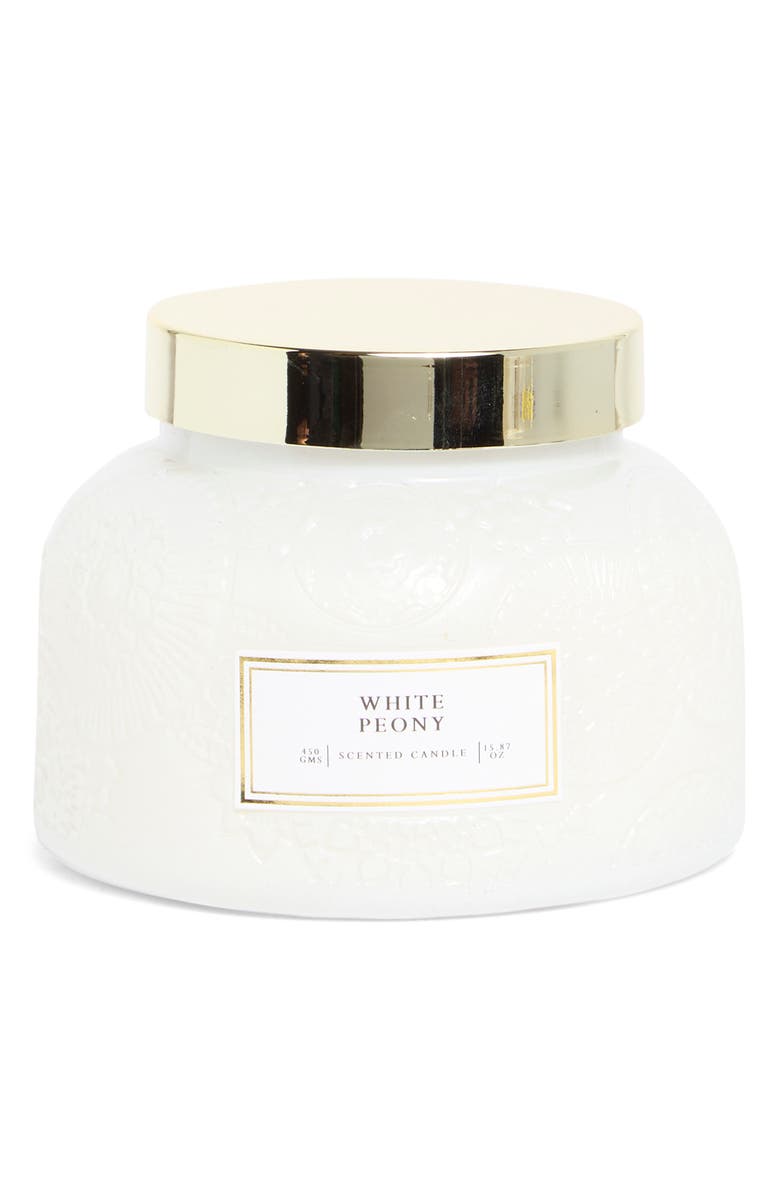 PORTOFINO CANDLES White Peony Garden Glass Jar Candle, Main, color, Solid White