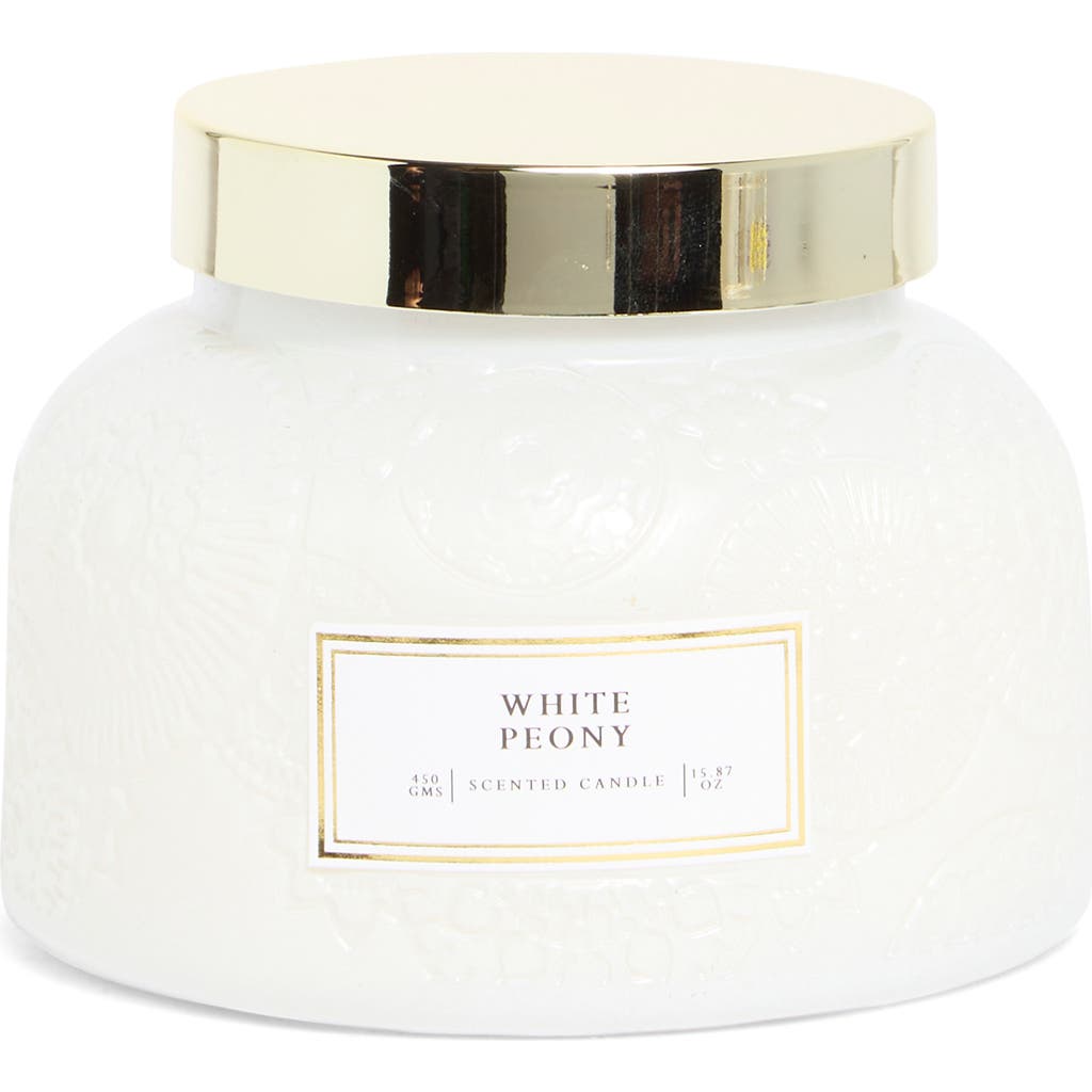 Portofino Candles White Peony Garden Glass Jar Candle In Solid White
