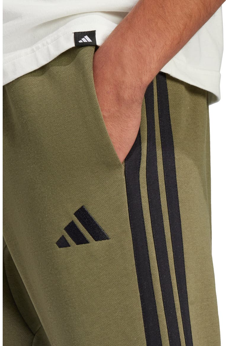 Essentials 3-Stripes Fleece Sweatpants, Alternate, color, OLIVE STRATA/ BLACK/