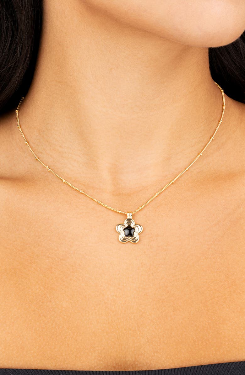 Sterling Forever Floral Pendant Necklace, Alternate, color, Gold
