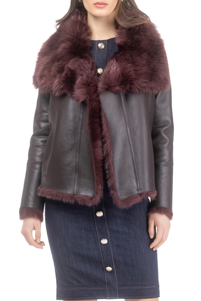 Genuine Shearling Reversible Jacket, Shawl Collar, Alternate, color, MERLOT