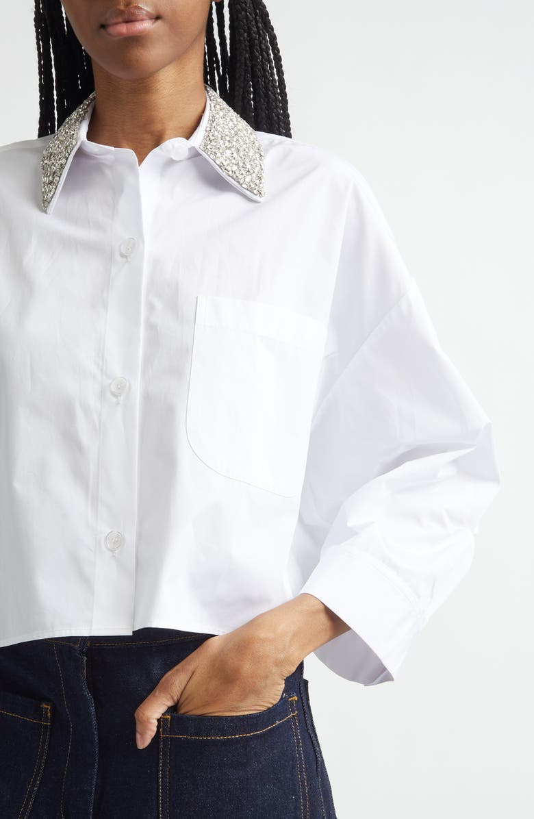 TWP Next Ex Crystal Collar Cotton Shirt, Alternate, color, White