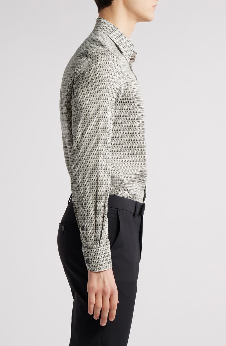 Emporio Armani Regular Fit Geometric Print Stretch Cotton Button-Up Shirt, Alternate, color, Grey