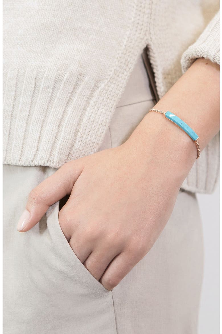 Engravable Linear Semiprecious Stone Friendship Bracelet, Alternate, color, ROSE GOLD/ TURQUOISE