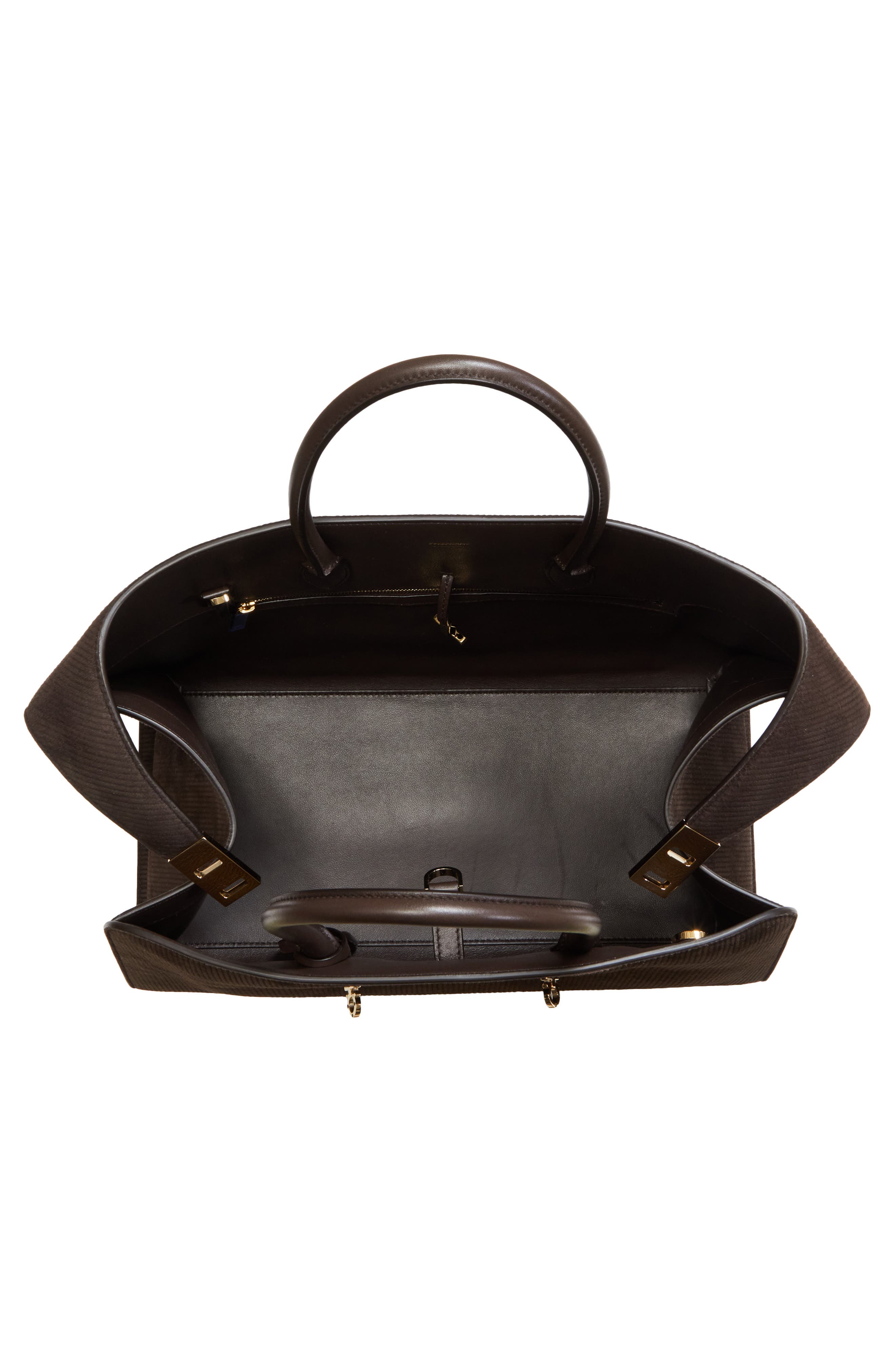 FERRAGAMO Medium Hug Suede Top Handle Bag, Alternate, color, Testa Di Moro