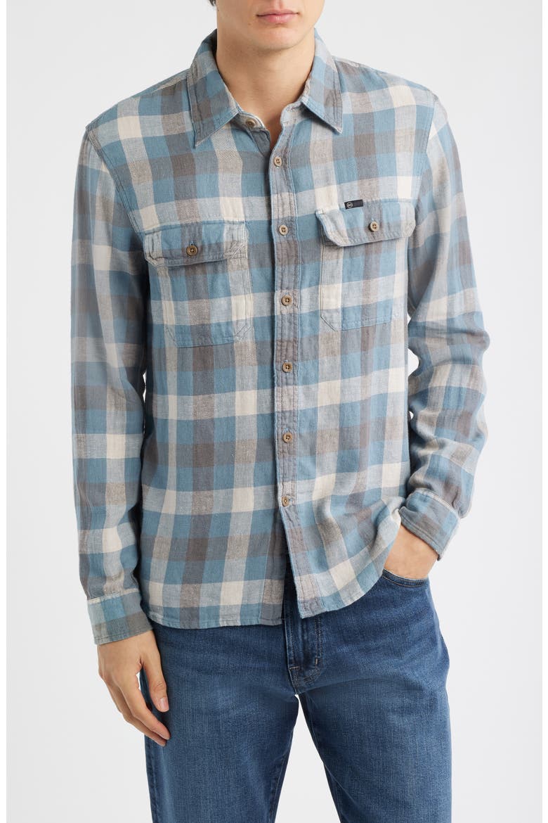 Curtis Check Linen & Cotton Button-Up Work Shirt, Main, color, BLUE MULTI