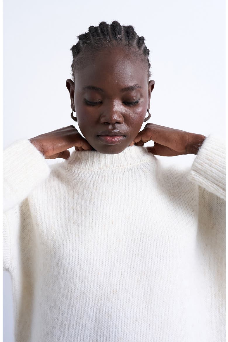 Fluffy Oversize Crewneck Sweater, Alternate, color, CREAM