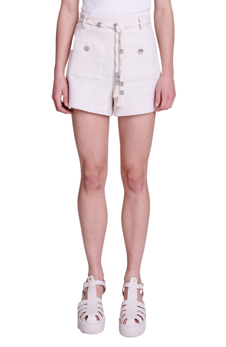 maje Illoni Belted Tweed Shorts, Main, color, 