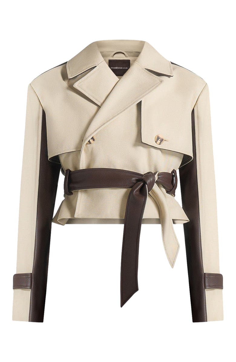 Manière De Voir Lelia Cropped Gabardine Trench Coat With Belt, Alternate, color, Beige