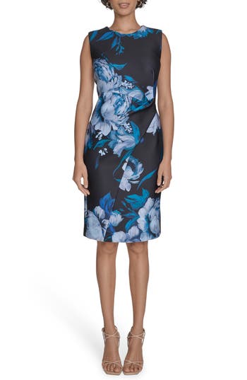 Calvin Klein Floral Sleeveless Sheath Dress In Black
