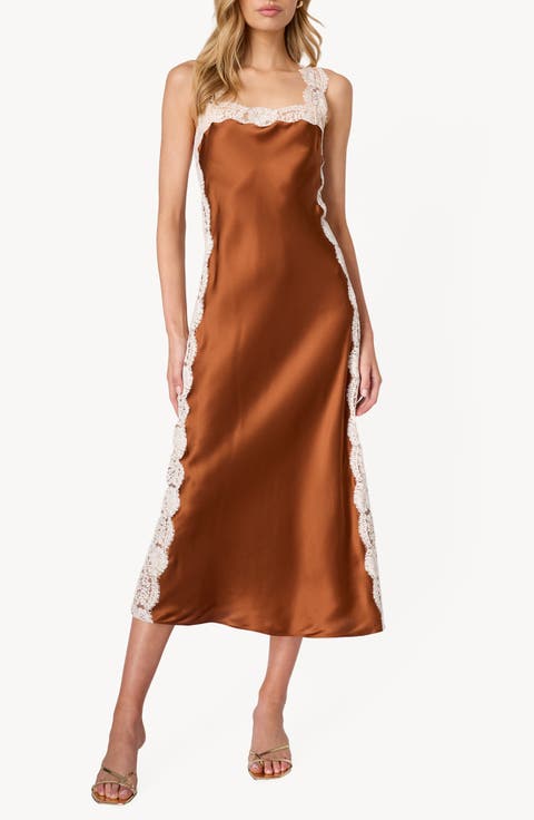 Nichola Lace Trim Silk Midi Slipdress
