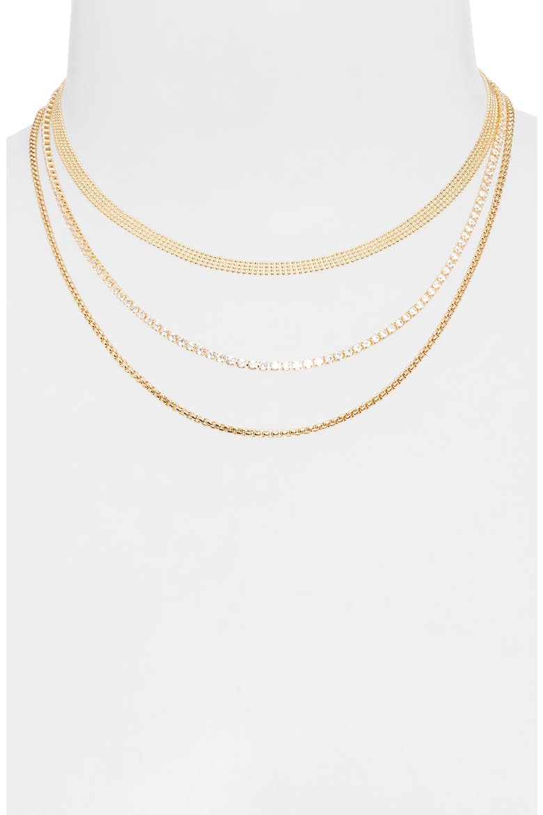Set of 3 Mesh, Box Chain & Cubic Zirconia Tennis Necklaces, Alternate, color, CLEAR- GOLD