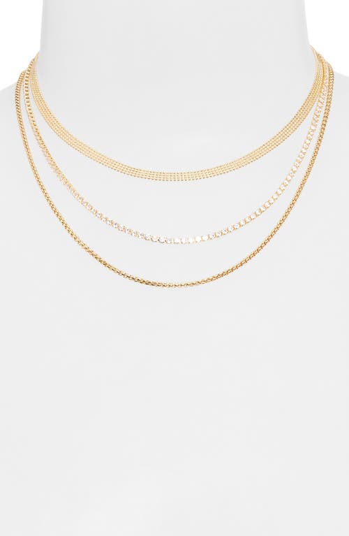 Nordstrom Rack Set Of 3 Mesh, Box Chain & Cubic Zirconia Tennis Necklaces In Gold