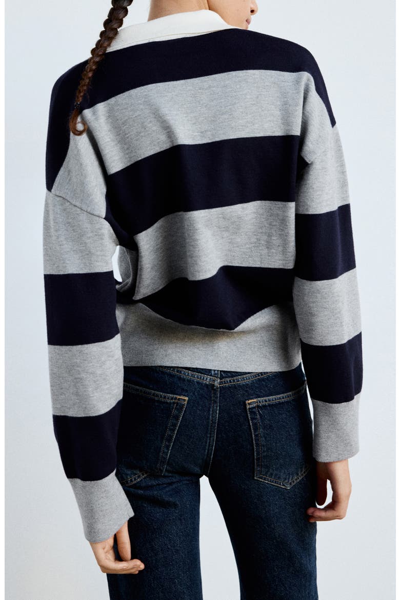 Stripe Polo Sweater, Alternate, color, MEDIUM HEATHER GREY
