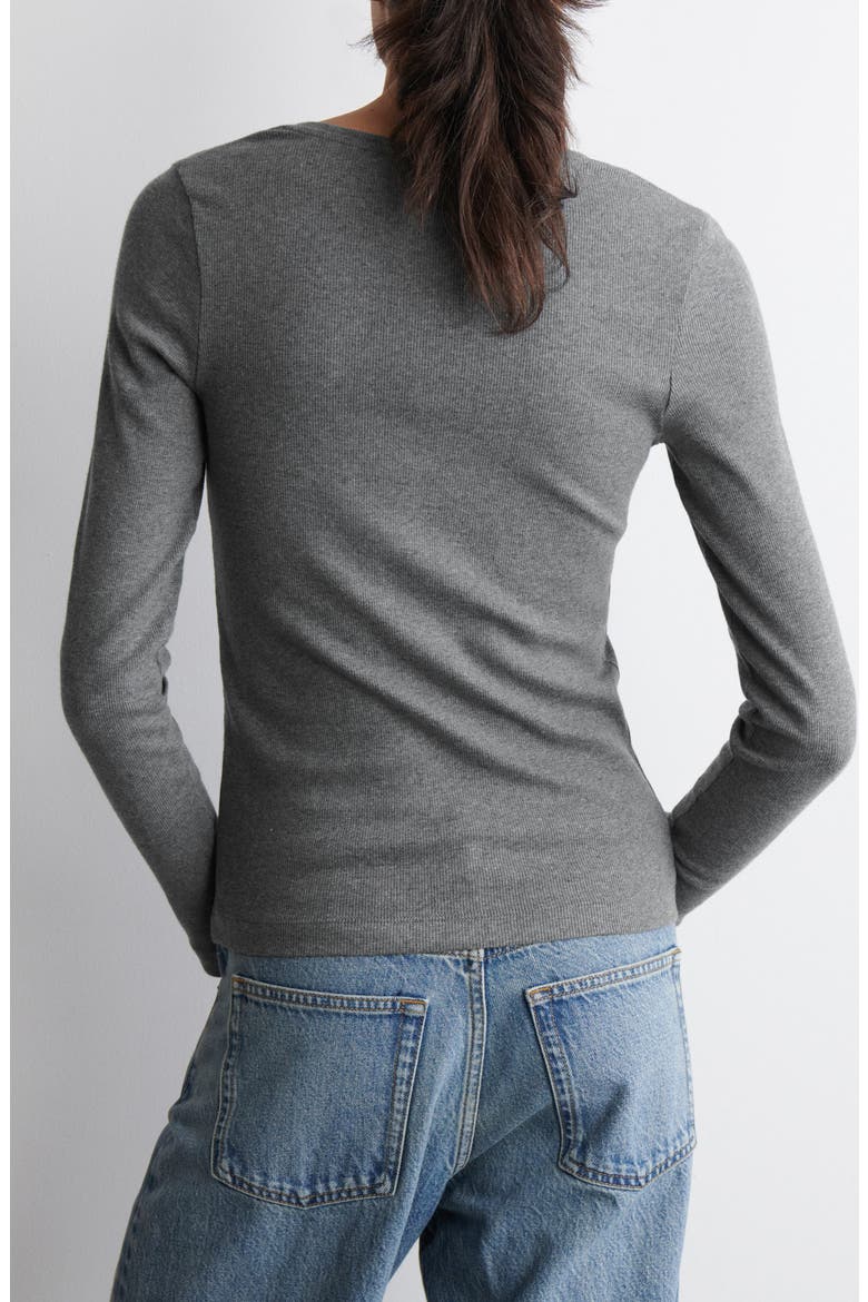 Long Sleeve Stretch Organic Cotton Rib Henley, Alternate, color, GREY MEDIUM DUSTY