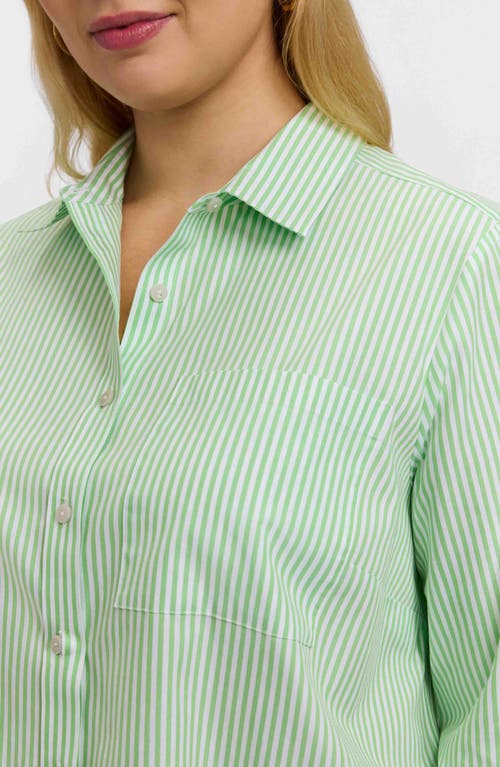 Foxcroft Jodie Stripe Cotton Button-up Blouse In Green
