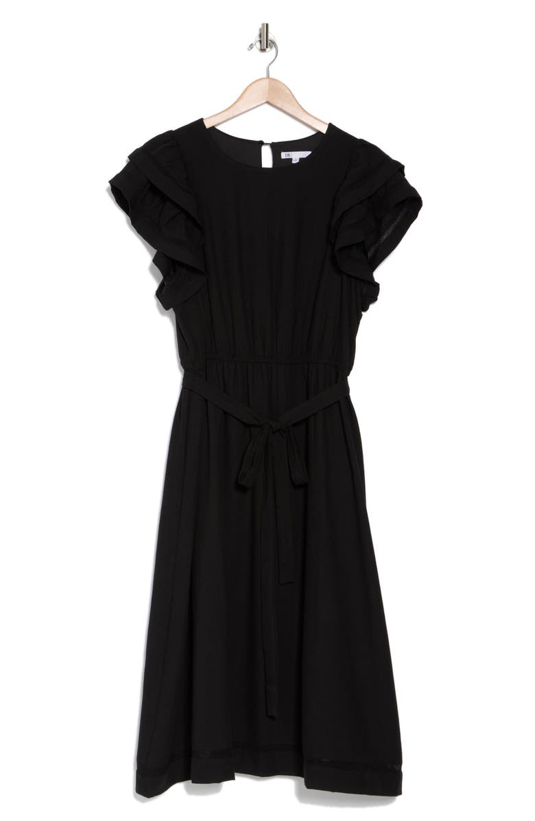 DR2 by Daniel Rainn Double Ruffle Flutter Sleeve Fit & Flare Dress, Alternate, color, Black