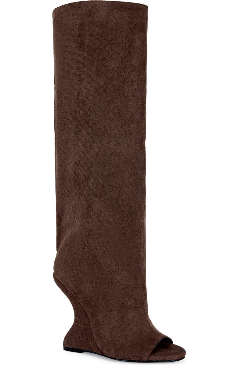 AZALEA WANG Vincent Knee High Open Toe Boot, Main, color, Brown