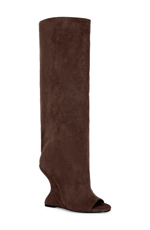 Azalea Wang Vincent Knee High Open Toe Boot In Brown