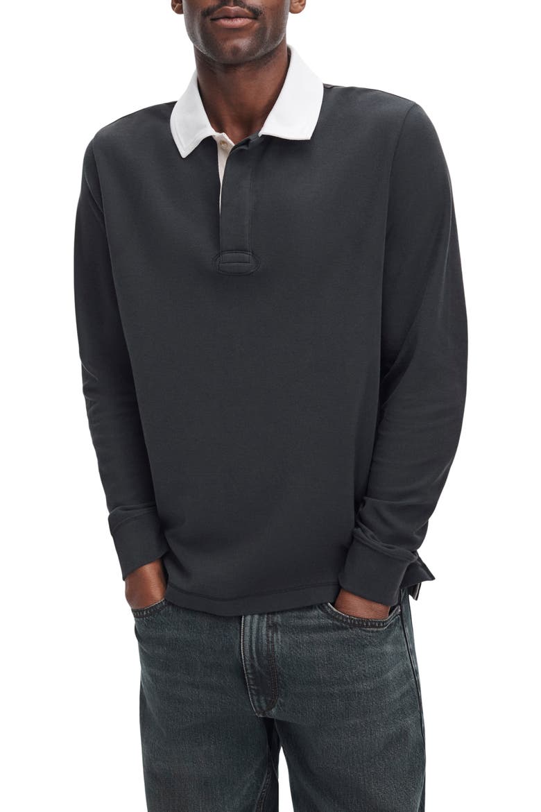 Classic Long Sleeve Pima Cotton Piqué Rugby Polo, Alternate, color, BLACK