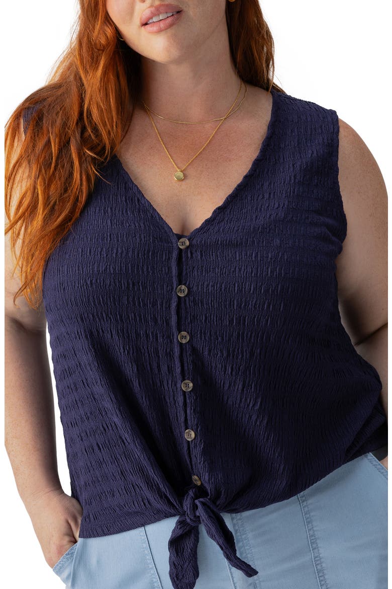 Link Up Crinkle Stripe Tie Hem Sleeveless Top, Alternate, color, DEEP SEA