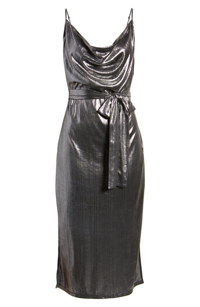 Endless Rose Cowl Neck Belted Metallic Dress, Alternate, color, 