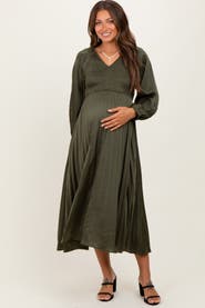 PinkBlush Satin Smocked Pleated Midi Dress