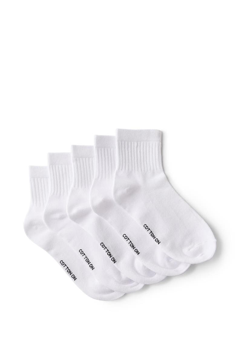 Cotton On 5Pk Quarter Crew Sock, Main, color, White