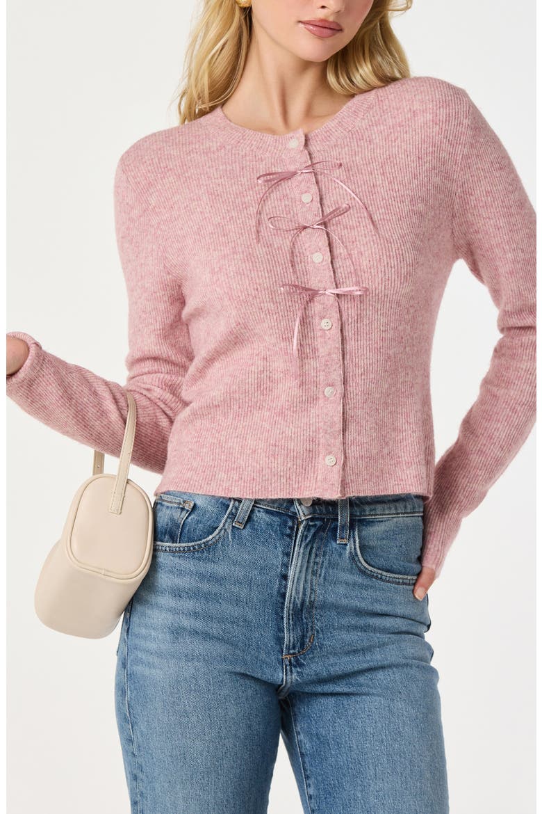 Satin Bow Knit Cardigan, Alternate, color, PINK